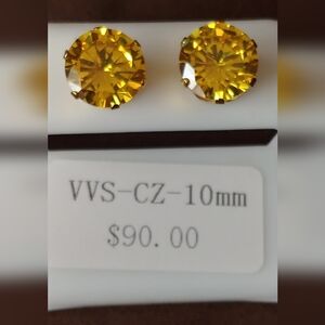 Yellow Cubic Zirconia Stud Earrings -
